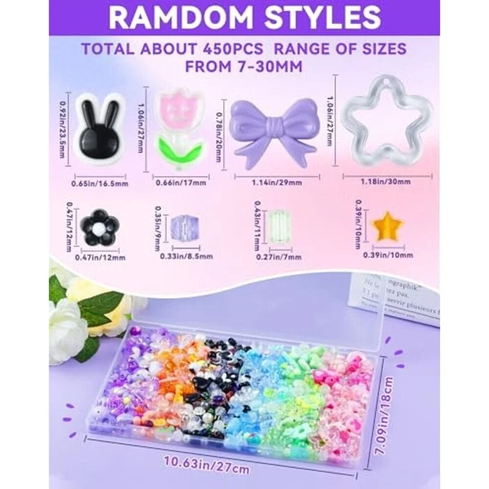 450PCS Assorted Acrylic Beads for Bracelet Making